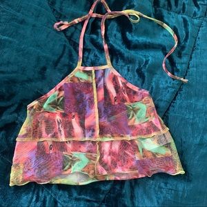 PrettyLittleThing Abstract Mesh Halter Top